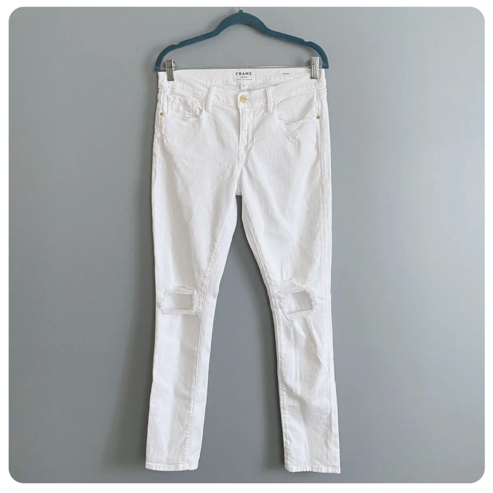 Frame Denim Le Garçon distressed White Mid Rise Straight Leg Ankle Jeans Size 24